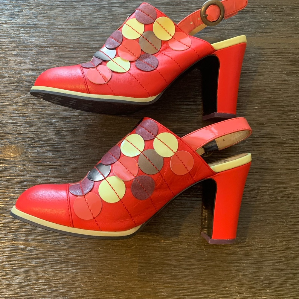 John Fluevog 10 Red Heels with Purple and Pink Details - Picture 11 of 12